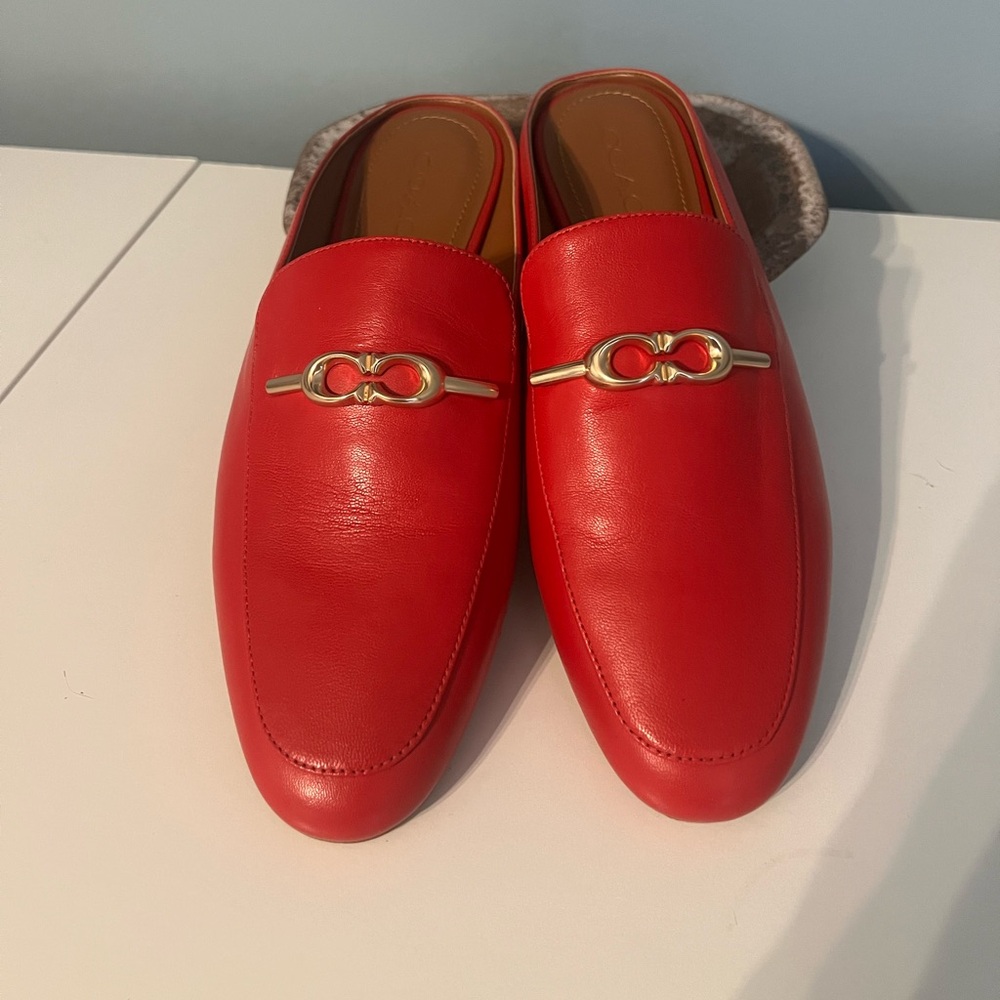 Coach Sienna Red Leather Slides-size 9